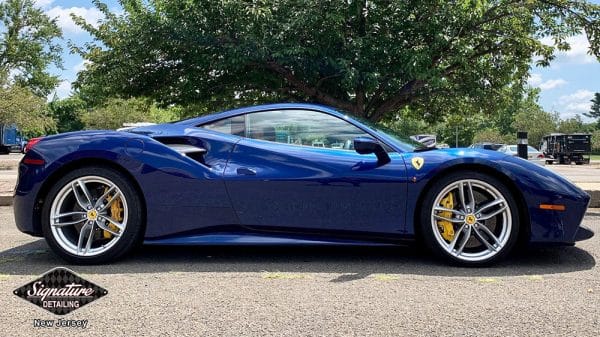 Ferrari 488 is protected from rock chips and dings with full body paint protection film by top rated best auto detailing shop Signature Detailing NJ.