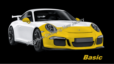 Signature Detailing New Jersey's Basic PPF Clear Bra Coverage Package protects full front bumper, partial hood, partial fenders, and side view mirrors.
