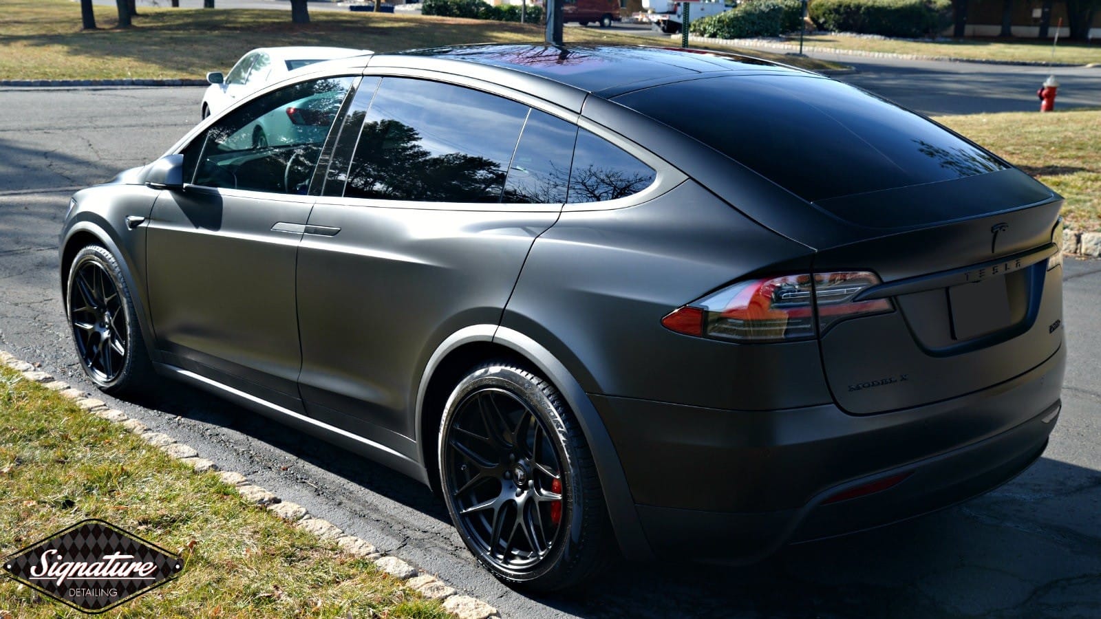 The matte finish on this Tesla Model X also protects the surface with Matte Clear Bra installed by Signature Detailing NYC.