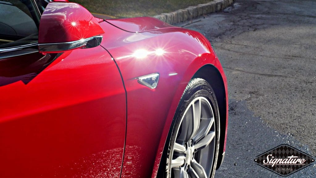 Tesla Model S front end protected from rock chips and scratches with Xpel Ultimate PPF by Greg Gellas of Signature Detailing NJ NYC